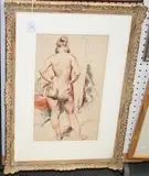 James A. Grant, Standing Female Nude viewed from behind, sanguine, pencil and ink
