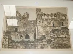 Valerie Thornton, The Bishop's Palace, St Davids, colour etching with aquatint