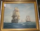 Max Parsons, Portsmouth' (Coastal View with Men-o-war leaving Harbour), oil on panel