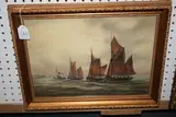 Max Parsons, Yarmouth' (Coastal View with a Pilot Boat escorting Fishing Boats into Harbour), oil on panel
