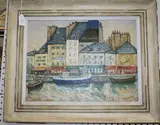 J.L. Cruzalegui, View of Shops along a French Quayside, oil on board