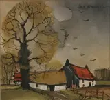 Hugh Brandon Cox, Rural Norfolk in Autumn, watercolour