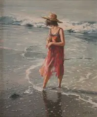 Nicholas St John Rosse, Young Woman paddling on a Beach, oil on canvas