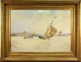 Frederick James Aldridge, Fishing Vessels approaching Harbour off the Sussex Coast, watercolour