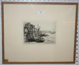 A.M. Elliott, The Thames at Limehouse, monochrome etching