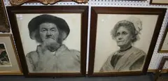 W.P. Biddle, Head and Shoulders Portraits of a Man and Woman, a pair of pencil drawings