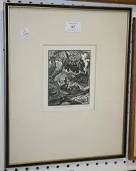 Luther Roberts, Don Quixote discourses', woodblock, signed and titled in pencil