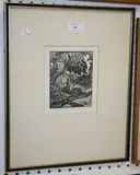 Luther Roberts, Don Quixote discourses', woodblock, signed and titled in pencil