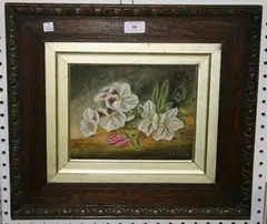 F. Villanuova, Study of a Flowering Azalea and a Pelargonium on the Ground, oil on canvas