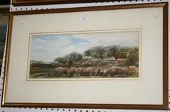 James Orrock, Falmer, Nr Brighton' (View of the East Sussex Village with Figures harvesting), watercolour