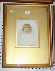 C.W. Bartlett, Head and Shoulders Portrait of a Child, 1915, watercolour over pencil