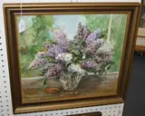 Joan Baker, Still Life Study of Lilac in a Glass Vase, oil on canvas