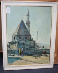 N. Gerasim, Ankara' (Figures in Conversation near a Donkey and Chickens before a Building), oil on canvas