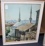 N. Gerasim, View across Rooftops towards a Harbour City, probably Istanbul, oil on canvas