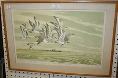 John Tennent, Dunlin at High Tide, 1985, lithograph printed in colours
