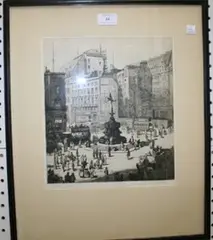 E.J. Storey, Piccadilly Circus, 1925, monochrome etching