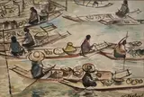 Sawat Tantisuk, Figures in Punts, possibly the Floating Market, Bangkok, watercolour