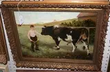 L. Regues, Boy leading a Bull in a Landscape, oil on canvas