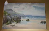 A. Birbeck, Coastal View with Rocks and Gulls, watercolour
