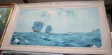George Richard Deakins, Coastal View with Two Sailing Ships in Choppy Waters, acrylic on board