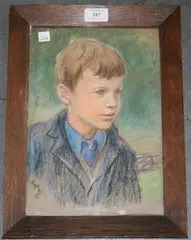 Head and Shoulders Portrait of a Boy by Cicely Mary Barker, pastel, sold Apr 2012
