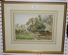 F. Gill, Children on the Bank of a River, 1913, watercolour