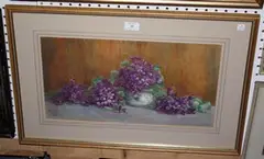E.M. Breton, Still Life Study of Violets, watercolour