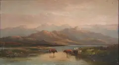 F. Brett, Highland View with Cattle on the Bank of a Loch, 1879, oil on canvas