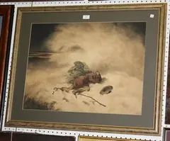 R. Hills, Winter Landscape with an Exhausted Figure falling on Snow-covered Ground, 1812, watercolour