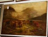 W.E. Pottingale, Highland View with Cattle grazing before a Loch, 1913, oil on canvas