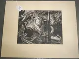 James Newton, Andromeda' (Science Fiction Scene with a Man aiming a Rifle at a Giant Squid, saving a Shackled Nude Woman), pen, ink and wash
