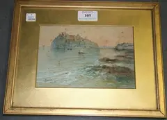 Salvatore Petruolo, Napoli' (Coastal View with a Sailing Boat and the Islands beyond), watercolour