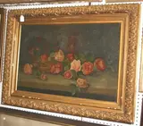 Emile Pauwels, Still Life Study of Roses resting on a Stone Ledge, 1900, oil on canvas