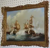 Max Brandrett, Study of a Naval Engagement with an 18th Century Man-o'-war firing Cannon, oil on canvas