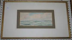 W.S. Tomkin, Coastal View with Cliffs and Sailing Vessel in the distance, 1919, watercolour
