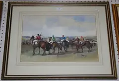 Matt Bruce, Brighton Races' (Horses and Jockeys at the Start Line), watercolour