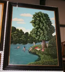 Liz Wright, Nudes frolicking in a River near a Picnic below a Chestnut Tree, oil on canvas