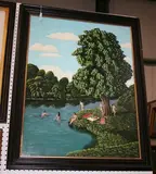 Liz Wright, Nudes frolicking in a River near a Picnic below a Chestnut Tree, oil on canvas