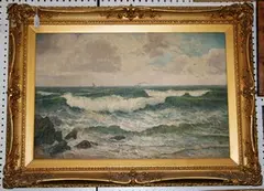 Alex Mortimer, Coastal Landscape with Breaking Waves, 1904, oil on canvas