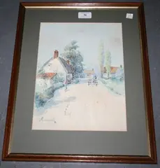 J. Tim MacDonald, Horse and Cart on a Village Road, watercolour
