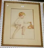 Violet M. Haswell, Young Child playing with Building Blocks, 1924, watercolour