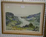 L. Richmond, Continental Landscape with a Meandering River, a Town in the distance, watercolour