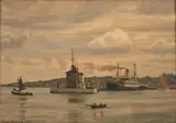 Viggo Helsted, View of a Ferry in a Harbour, 1923, oil on canvas