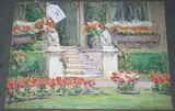 Ethel Rawlins, View of Steps and Lion Statues in a Formal Garden in Bloom, 1916, watercolour