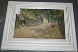H. Fowler, Figures on a Village Road, oil on canvas laid on board