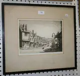 Gertrude Atkinson, Burford High Street, monochrome etching