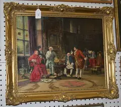 Cardinal and Figures discussing a Model Ship by Shirley Anne Webb, oil on canvas, sold Jan 2012
