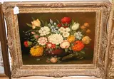 E. Piot, Still Life Study of Summer Flowers in a Vase, oil on board