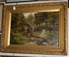 W.R. Serl, Two Women walking along the Bank of a River in a Woodland, 1890, oil on canvas