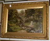 W.R. Serl, Two Women walking along the Bank of a River in a Woodland, 1890, oil on canvas
